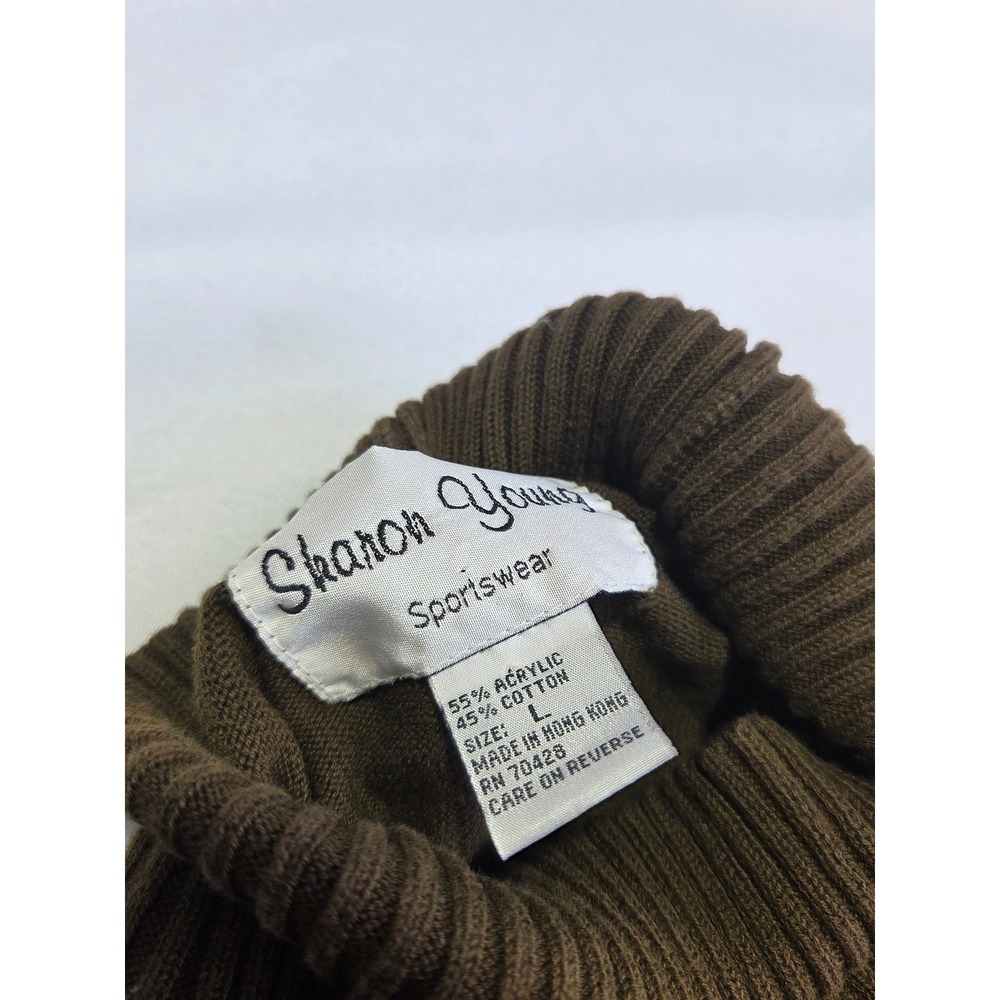 Sharon Young Sportswear Brown Ribbed Turtleneck Sweater Vintage Mixed Knit L - Picture 3 of 6